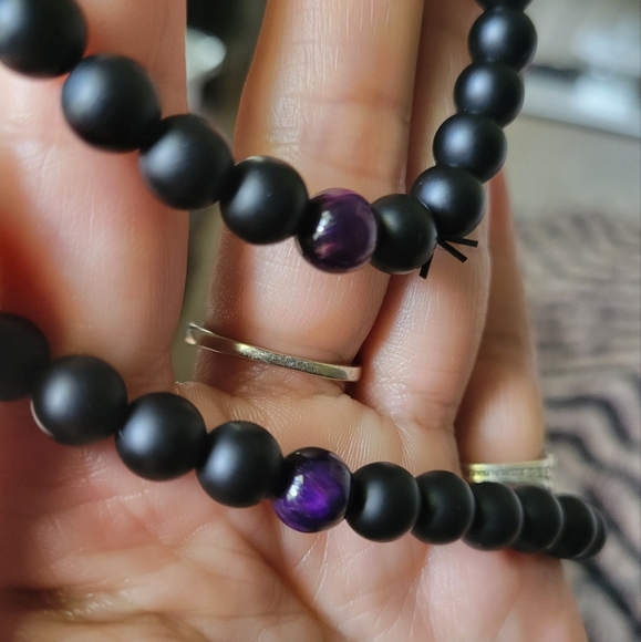 Black Onyx Amethyst Stone Mala Yoga Chakra Reiki Meditation Bracelet - Picture 4 of 5